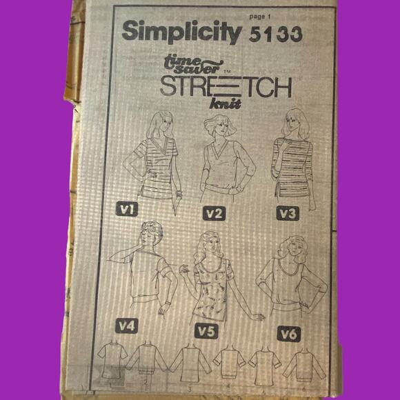 Simplicity 5133 Pattern Top Miss 6-10 Uncut Vintage Stretch Pullover Knit - Picture 2 of 7